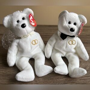 Ty Beanie Babies Bride and Groom Wedding Bears Mr. & Mrs. 2001